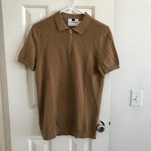 Topman Men's Brown Knit Zip Polo Shirt